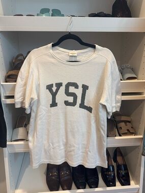Saint Laurent Cream Crewneck Tee with Black Trim